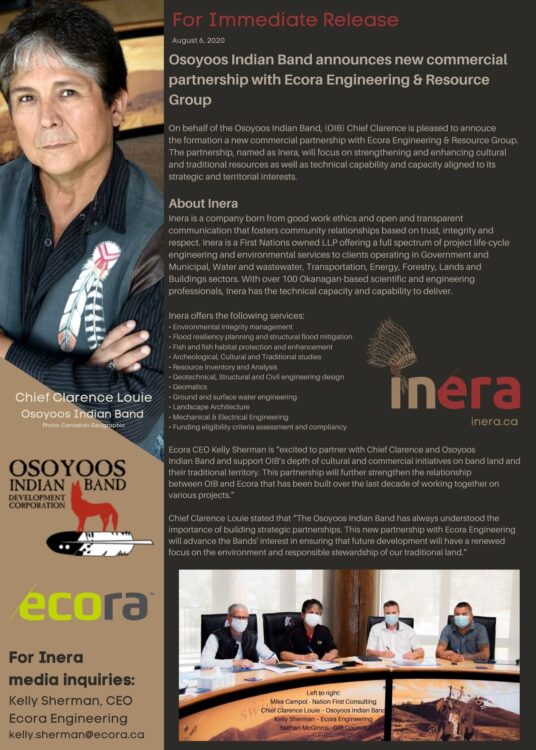 , Osoyoos Indian Band announces new commercial partnership with Ecora Engineering